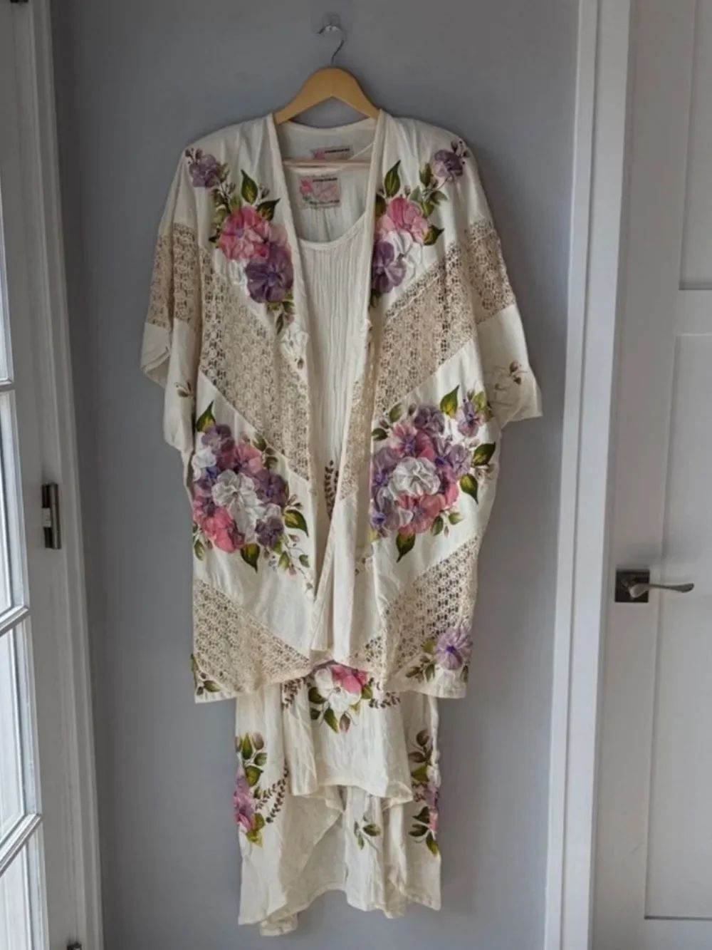 Vintage Ana Rosa Lagenlook Boho Handpainted Dress & Coat Set Art Teacher